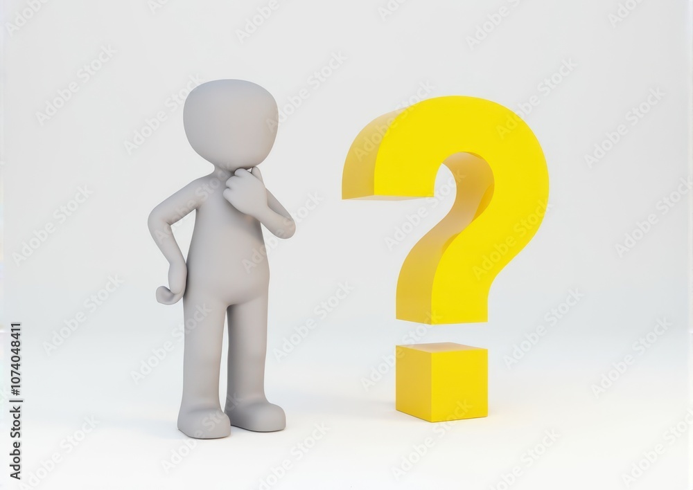 gray man 3d model thoughtful next to him question mark gray man 3d model thoughtful next to him question mark