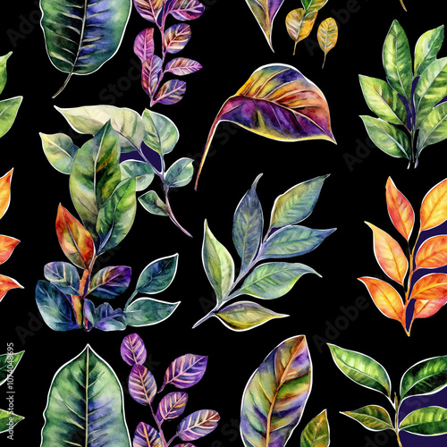 Botanical Pattern with Yellow  and Green Leaves