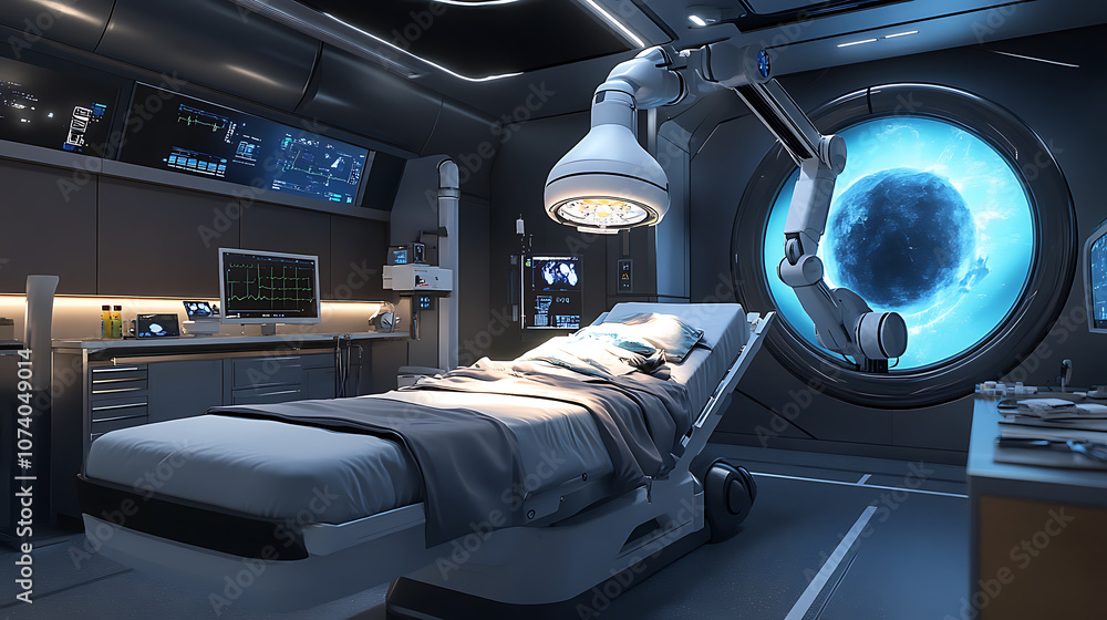 Advanced robotic arm performing surgery in high-tech operating room Advanced robotic arm performing surgery in high-tech operating room