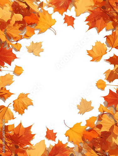 Autumn background with colored maple leaves framed, isolated on a white background