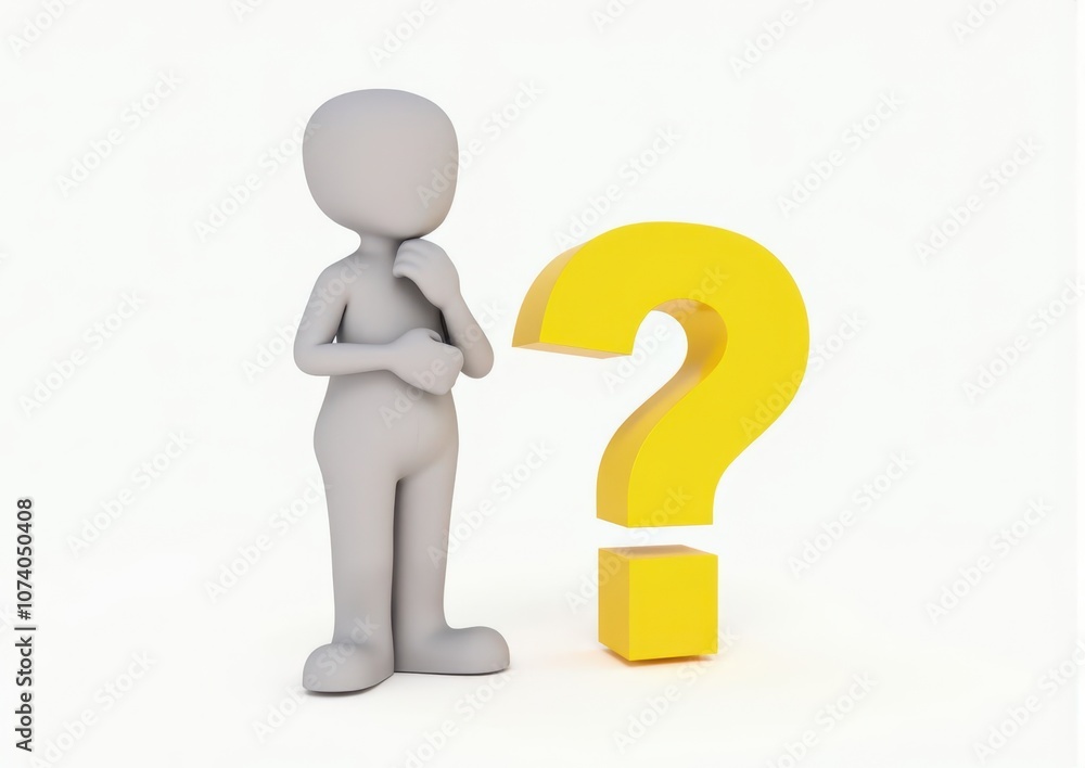 gray man 3d model thoughtful next to him question mark gray man 3d model thoughtful next to him question mark
