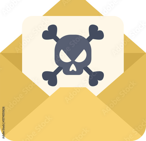 Illustration of a yellow envelope containing a letter with a skull and crossbones, representing cyber crime and online security threats