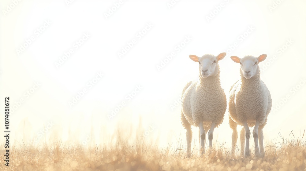 Obraz premium Two Sheep in a Serene Pastoral Landscape