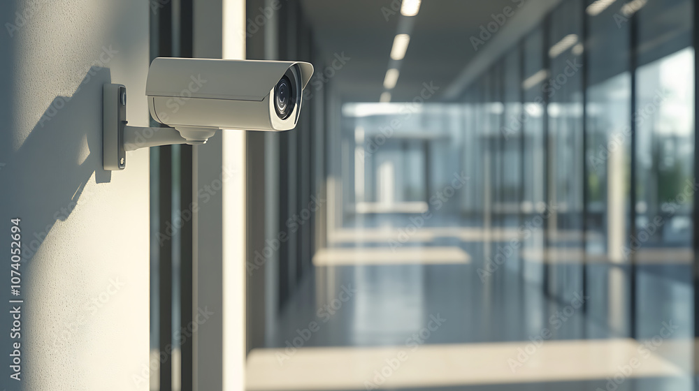 Security CCTV camera mounted in modern office building Security CCTV camera mounted in modern office building