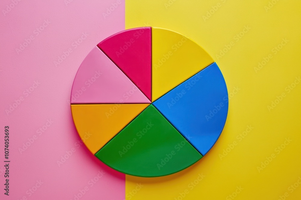 Colorful Circle Divided into Six Equal Segments on a Pink and Yellow Background Colorful Circle Divided into Six Equal Segments on a Pink and Yellow Background