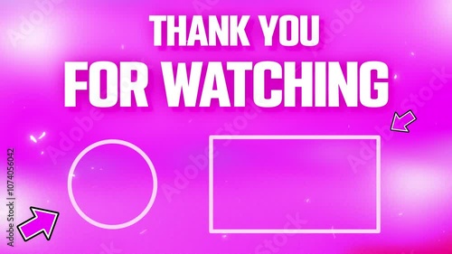 Thank you for watching outro card. Fantasy pink gradient glowing endscreen. 4k animation video