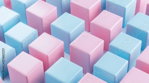 3D illustration featuring rows of pink and blue squares Collection of cubes on a monochrome background creating a geometric pattern