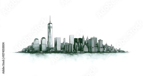 Wallpaper Mural  simple line drawing of the skyline of New York City, drawn in black ink on white paper.  Torontodigital.ca