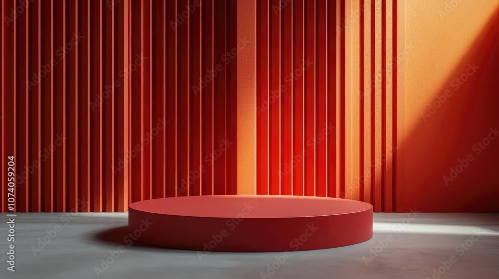 3D rendered background featuring a striking red studio podium designed for promotional product displays and presentations 3D rendered background featuring a striking red studio podium designed for promotional product displays and presentations