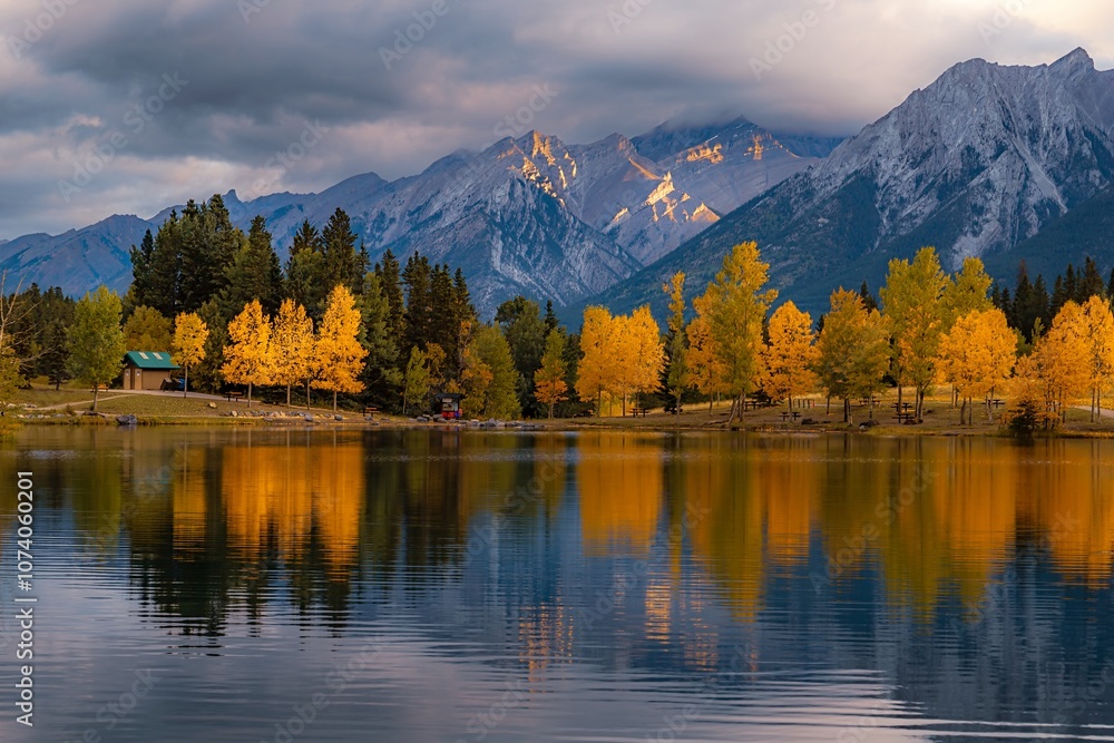 Autumn Trees By Quarry Lake Mountains Autumn Trees By Quarry Lake Mountains