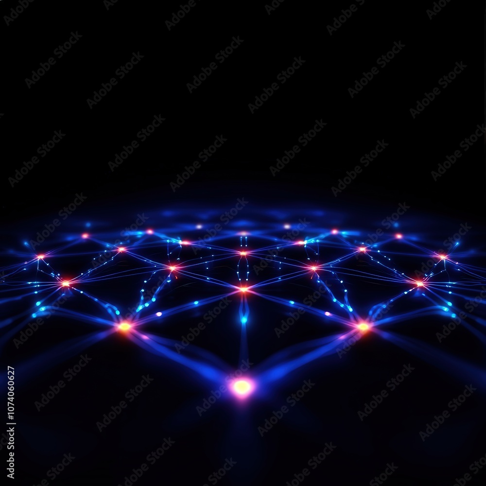 Obraz premium Abstract digital network with vibrant lights and intricate connections against dark background.