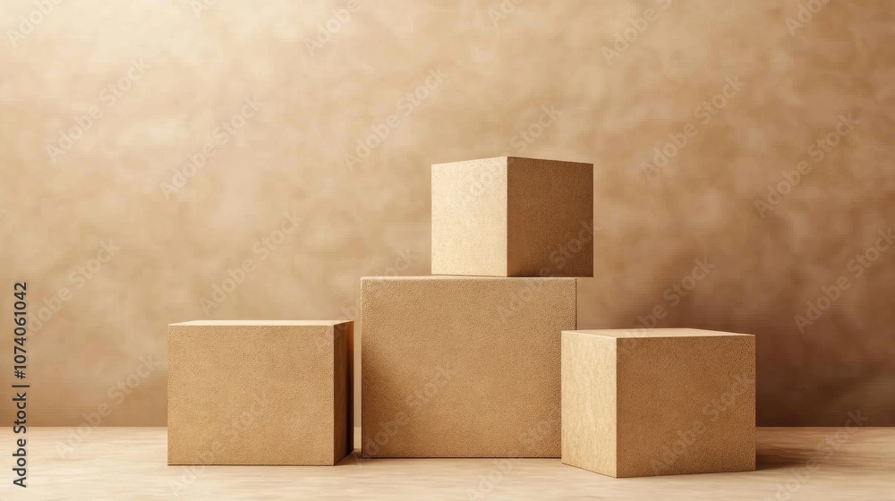 3D brown creamy cube and box podium in a minimal studio background Abstract geometric shape illustration rendered in natural color tones 3D brown creamy cube and box podium in a minimal studio background Abstract geometric shape illustration rendered in natural color tones