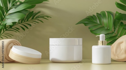 3D rendering of empty cosmetic skincare container or packaging for mockup Concept of beauty soap and spa Moisturizing lotion oil for skin health Elegant and premium design suitable for branding photo