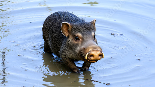 Red river hog, Potamochoerus porcus, also known as the bush pig. photo