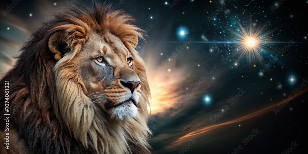 Captivating Leo Zodiac Sign Representation with a Majestic Lion in Right Position and Copy Space for Astrology Enthusiasts and Horoscope Illustrations Captivating Leo Zodiac Sign Representation with a Majestic Lion in Right Position and Copy Space for Astrology Enthusiasts and Horoscope Illustrations