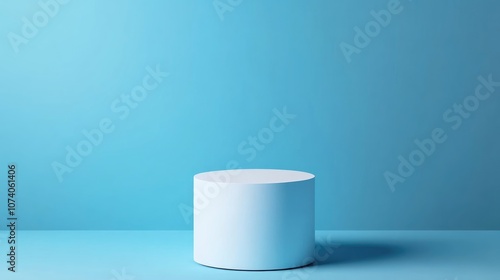 Empty podium or pedestal against a blue background featuring a cylinder stand design Ideal exhibition space for showcasing any product 3D rendering of a cylinder product display mockup