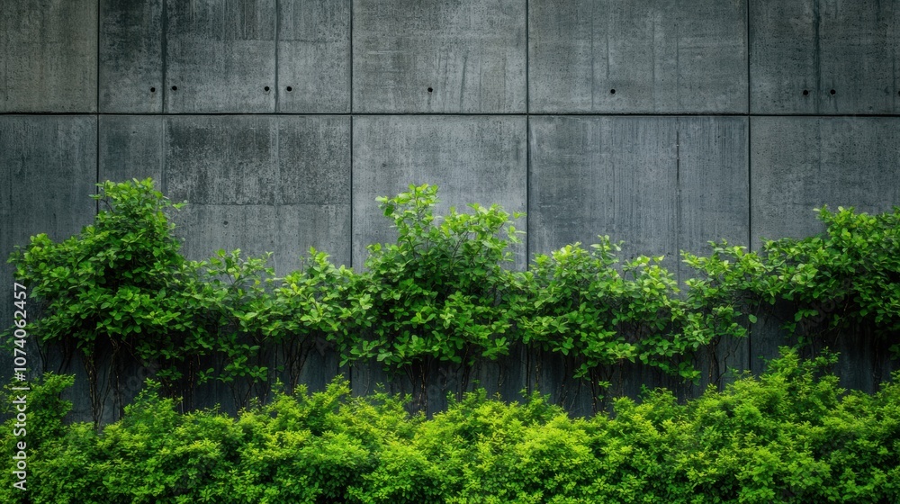 A lush green area of plants flourishes alongside a stark concrete backdrop, symbolizing the movement towards sustainable living choices. Generative AI A lush green area of plants flourishes alongside a stark concrete backdrop, symbolizing the movement towards sustainable living choices. Generative AI