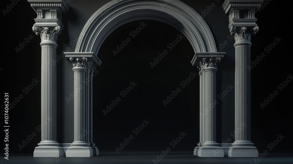 Classic Archway with Pillars on Black Background 3D Rendering Classic Archway with Pillars on Black Background 3D Rendering