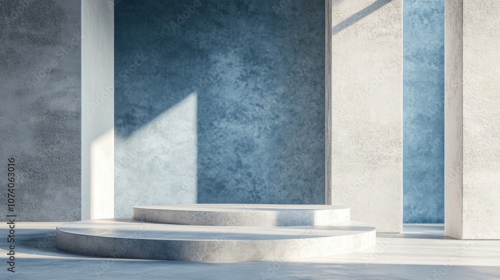 Abstract background featuring a podium and wall created through 3D rendering Abstract background featuring a podium and wall created through 3D rendering