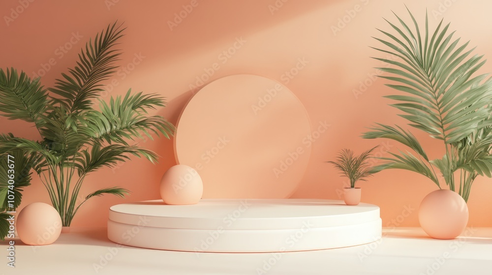 Minimal podium display background in a soft peach skin tone 3D illustration Minimal podium display background in a soft peach skin tone 3D illustration
