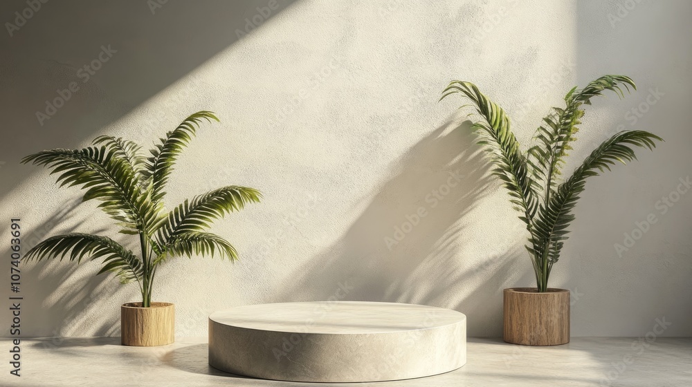 Fototapeta premium Realistic 3D rendering of a minimalistic round geometric podium for product display and marketing
