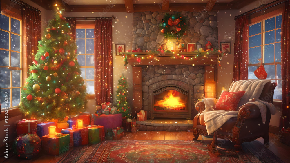 Christmas scene with fireplace Christmas scene with fireplace