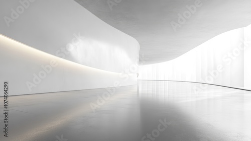 Abstract white space featuring a curved wall Modern empty showroom with flooring Conceptual background for the future 3D rendering