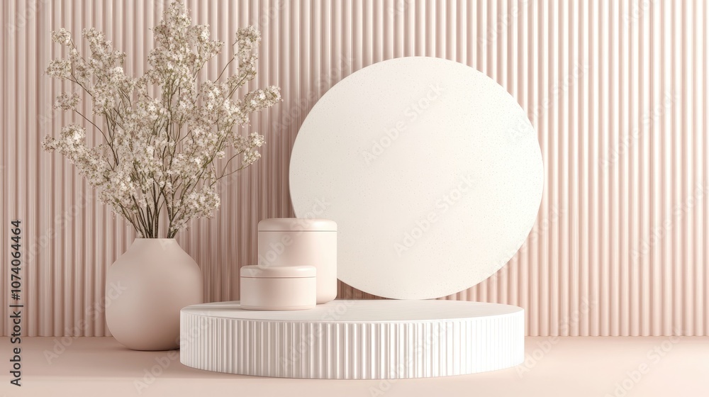 Minimalist podium with a pastel backdrop suitable for product display 3D rendering illustration Minimalist podium with a pastel backdrop suitable for product display 3D rendering illustration