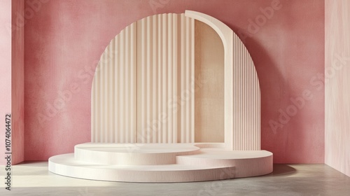 Product showcase stand with a pink abstract backdrop 3D rendering photo