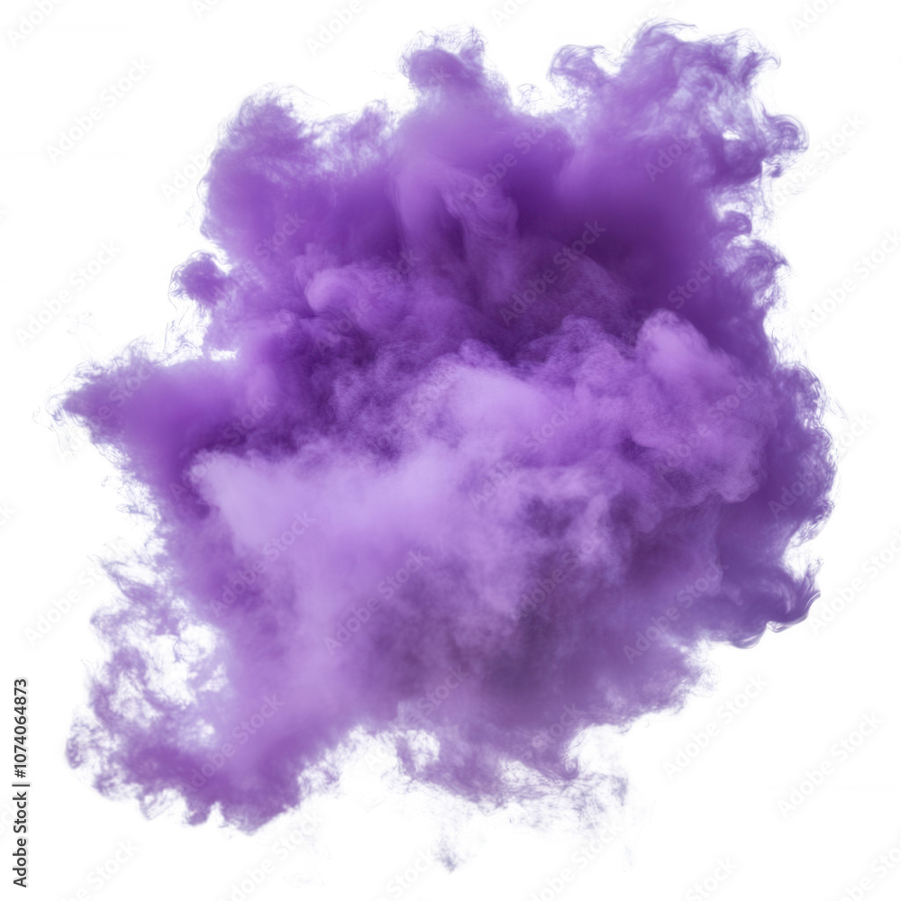 Fototapeta premium Purple smoke cloud, white isolate background