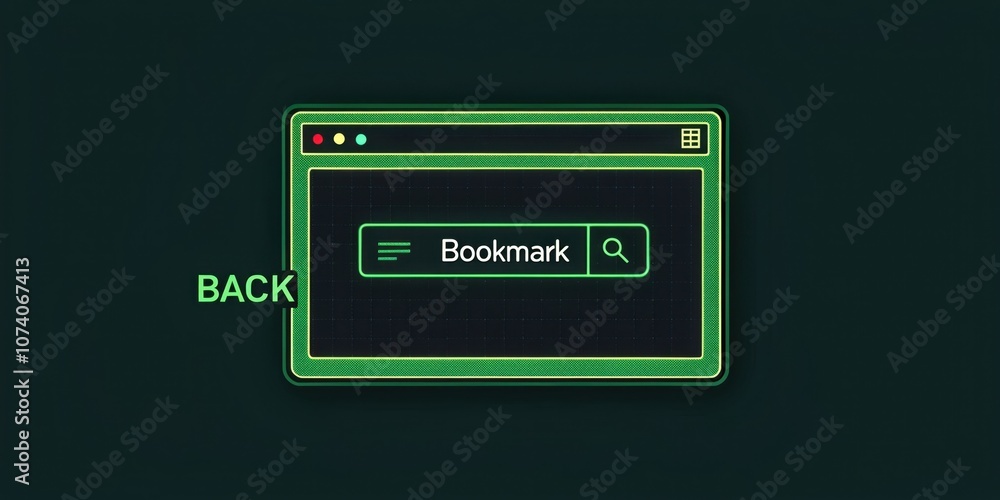 TextOnly Screen A browser interface with a stark black background and bright green text featuring a retrostyle toolbar with a small Back button and a Bookmark option reminiscent of TextOnly Screen A browser interface with a stark black background and bright green text featuring a retrostyle toolbar with a small Back button and a Bookmark option reminiscent of