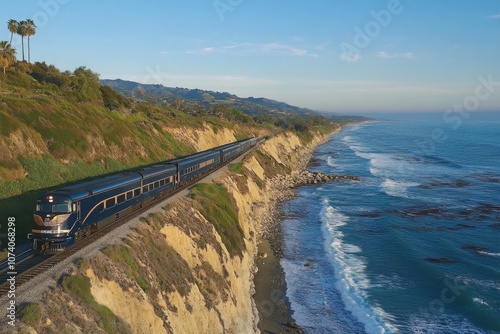 Scenic Train Journey Along the Coastal Cliffs photo