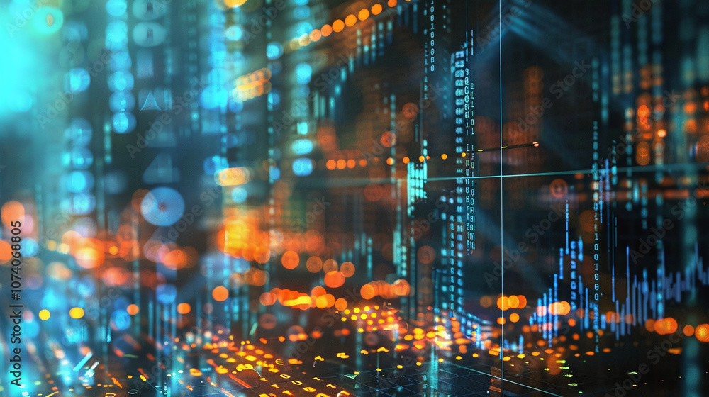 Abstract Digital Data Visualization Showcasing Vibrant Colors and Patterns Representing Technology Trends in a Futuristic Setting at Night Abstract Digital Data Visualization Showcasing Vibrant Colors and Patterns Representing Technology Trends in a Futuristic Setting at Night