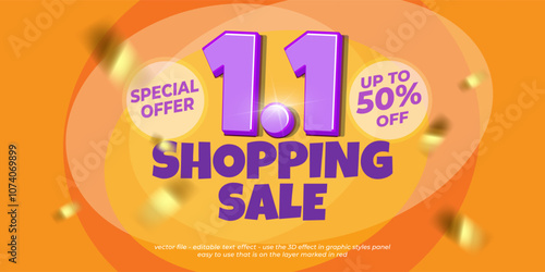 1.1 shopping sale discount. January 1 sale campaign for social media and website promotion template design. Discount Shopping Sale