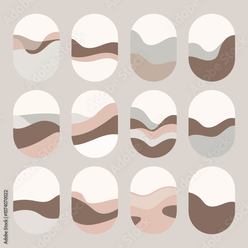 Vector illustration. Abstract baby girl in beige and brown tones. Smooth, curved lines create a calm and harmonious landscape.