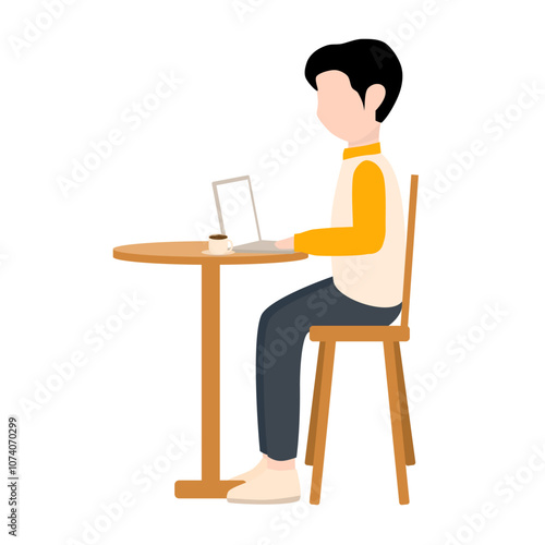 Man Working on Laptop Illustration