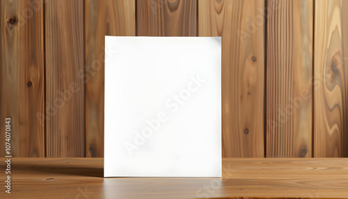 Book cover mockup with blank white front paper page a4 paperback mock up for catalog, magazine, menu, booklet, notebook, portfolio design template on wood table background isolated with white highli