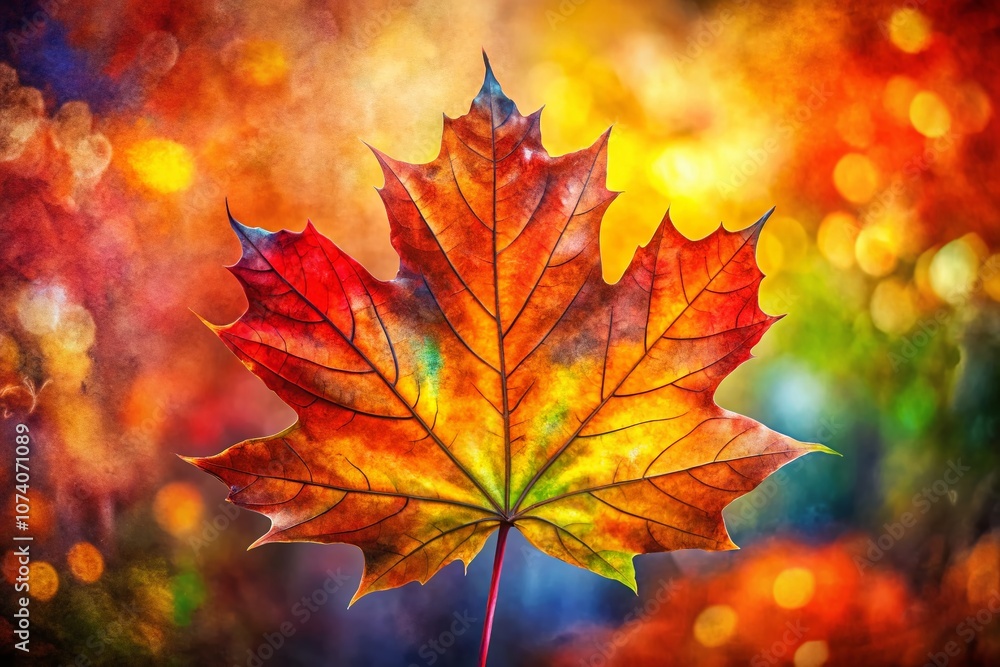 Fototapeta premium Captivating Watercolor Maple Leaf Art for Home Decor and Nature Enthusiasts with Rich Autumn Colors and Textures, Perfect for Wall Art and Seasonal Displays