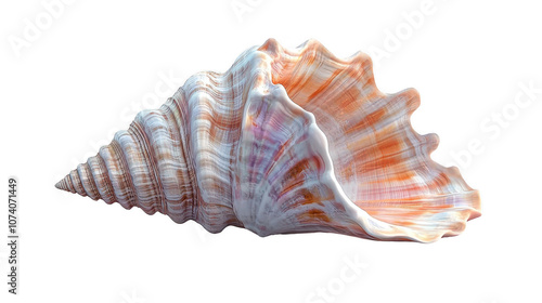 Exotic conch shell with intricate patterns and vibrant colors, showcasing its natural beauty and unique texture. Perfect for coastal decor or marine themed projects photo