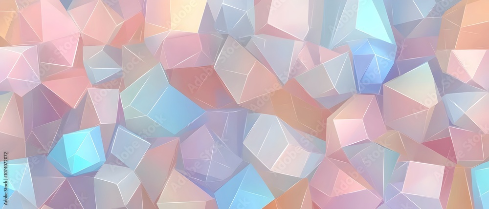 Abstract geometric background featuring a colorful arrangement of translucent pastel cubes and polygons, creating a soft and dreamy visual effect. Abstract geometric background featuring a colorful arrangement of translucent pastel cubes and polygons, creating a soft and dreamy visual effect.
