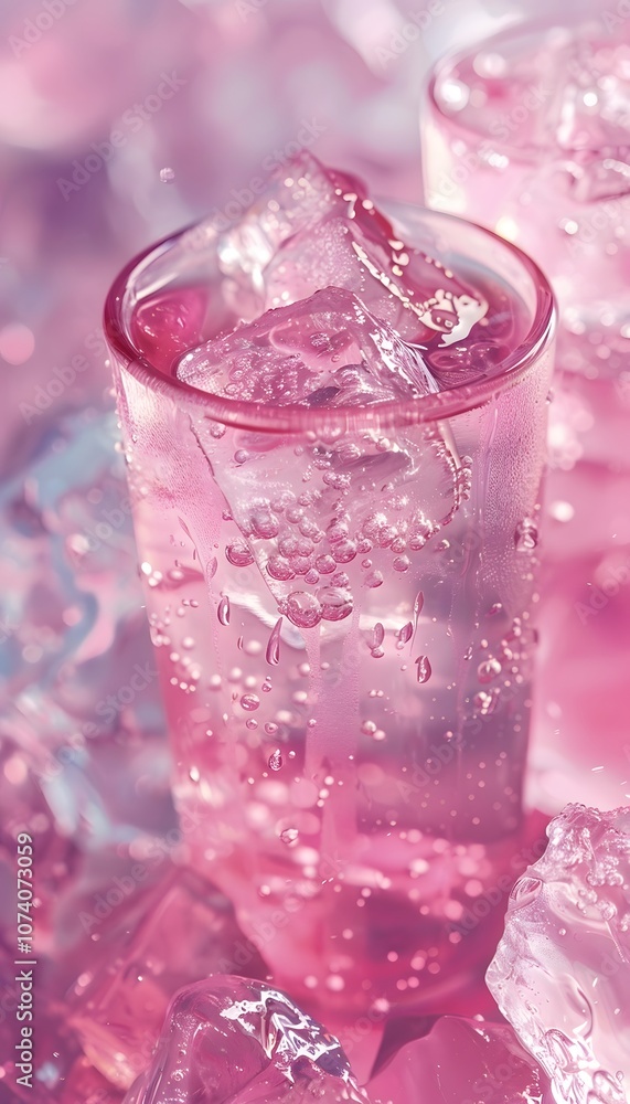 A refreshing pink drink with ice, sparkling bubbles, and a vibrant background. A refreshing pink drink with ice, sparkling bubbles, and a vibrant background.