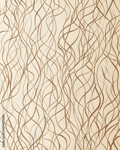 A soft beige background adorned with elegant, swirling lines in various shades of brown, creating a serene and modern design perfect for interior décor.