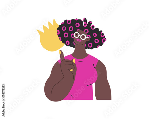 Thinking people, modern flat vector concept illustration- woman standing thoughtfully, looking upwards, bubble near head Metaphor for reflection, analysis, introspection, contemplation, deep thought