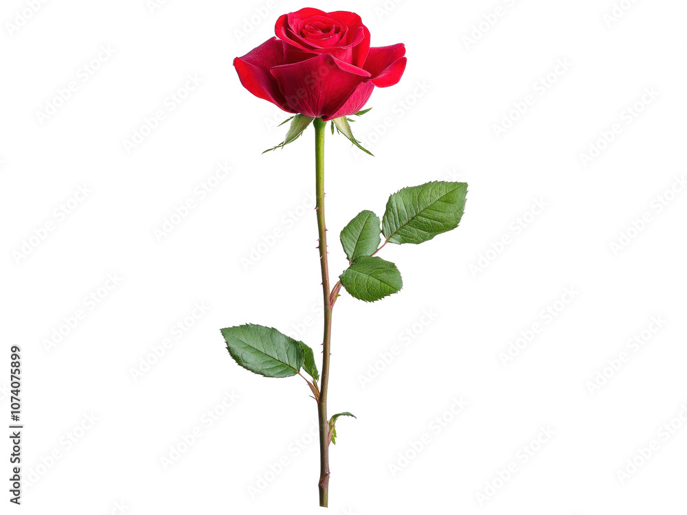 Obraz premium Elegant Red Rose on Transparent Background for Floral Design, Love Symbolism, Romantic Gift, Wedding Decoration, or Nature-Inspired Artwork