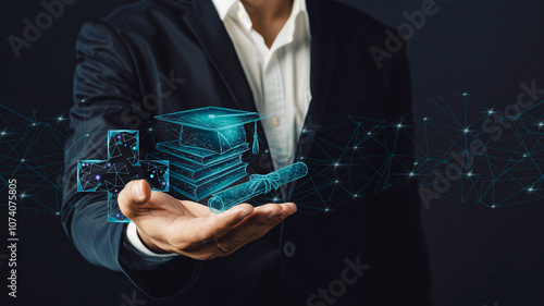 Medical expertise concept: An image depicting the symbols of a cross and a graduation cap, representing professional medical training and commitment to healthcare excellence.