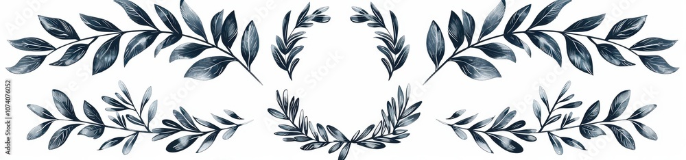 Watercolor Illustration of Blue and Silver Leafy Branches Watercolor Illustration of Blue and Silver Leafy Branches