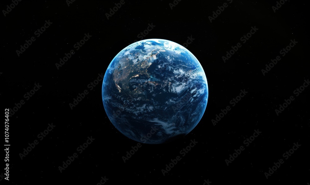 Obraz premium A Detailed View of Earth From Space with Visible City Lights and Cloud Formations