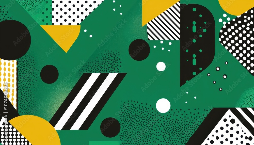Abstract Green and Black Geometric Pattern with Yellow Accents Abstract Green and Black Geometric Pattern with Yellow Accents