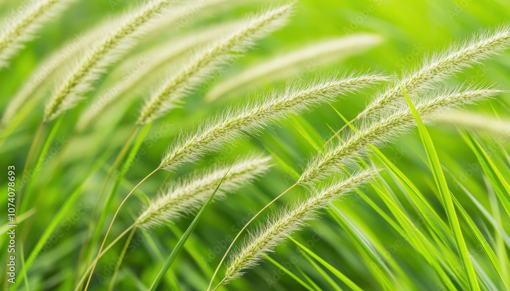 Close-Up of Delicate White Grass Seed Heads in a Lush Green Field Close-Up of Delicate White Grass Seed Heads in a Lush Green Field
