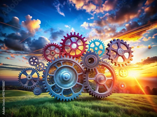 Wallpaper Mural Continuous Deployment and Innovation: A Double Exposure of Cogwheel Mechanisms and Digital Technology Representing Agile Development Processes Torontodigital.ca